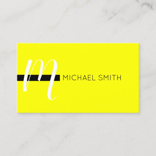 Tarjeta De Visita Monograma elegante moderno amarillo y negro (Anverso)