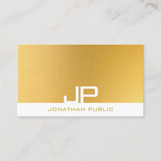 Tarjeta De Visita Monograma elegante moderno de oro (Anverso)