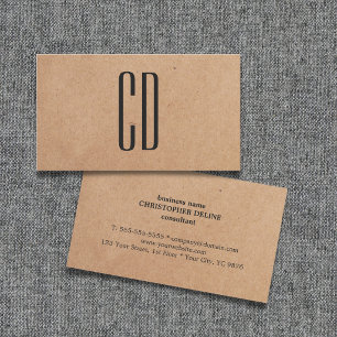Tarjeta De Visita Monograma Elegante Moderno de Papel Kraft para Ase
