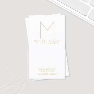 Tarjeta De Visita Monograma elegante moderno del blanco y del oro