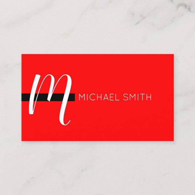 Tarjeta De Visita Monograma elegante moderno rojo y negro (Anverso)