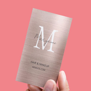 Tarjeta De Visita Monograma Elegante Moderno Rosa Dorado
