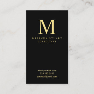 Tarjeta De Visita Monograma elegante negro y dorado