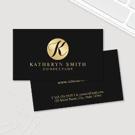 Tarjeta De Visita Monograma elegante negro y dorado