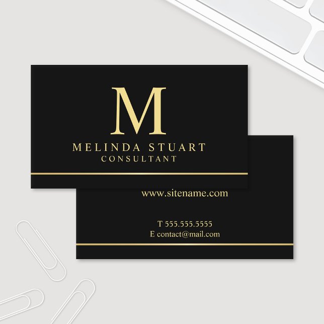 Tarjeta De Visita Monograma elegante negro y dorado (Subido por el creador)