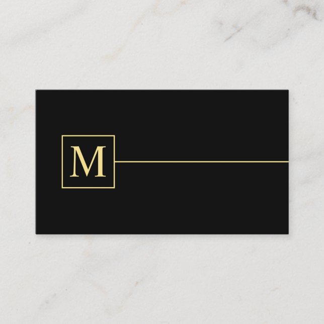 Tarjeta De Visita Monograma elegante negro y dorado (Anverso)
