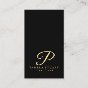 Tarjeta De Visita Monograma elegante negro y dorado
