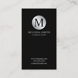 Tarjeta De Visita Monograma elegante negro y plateado