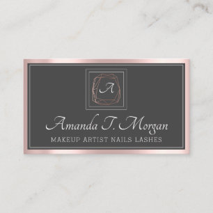 Tarjeta De Visita Monograma Elegante Nombramiento Rosa gris enmarcad