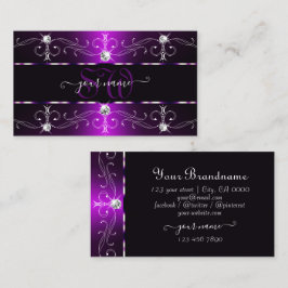 Tarjeta De Visita Monograma elegante oscuro morado blanco ornato