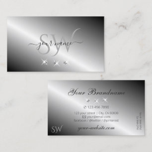 Tarjeta De Visita Monograma elegante plateado Metalizado de diamante