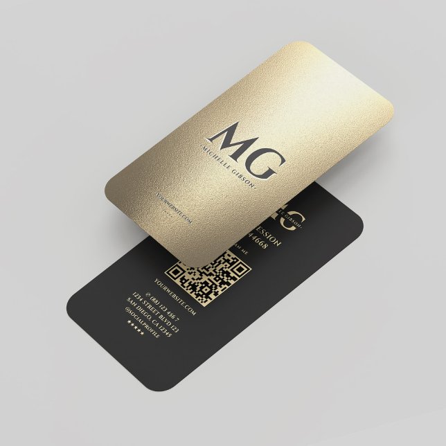 Tarjeta De Visita Monograma elegante profesional Black Faux Gold (Professional Black Gold Elegant Modern Monogram Business Card
)