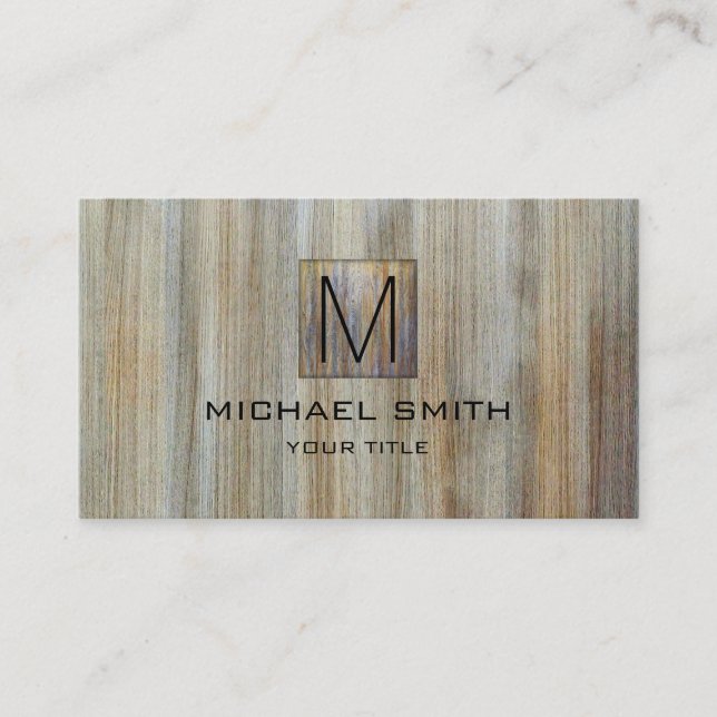 Tarjeta De Visita Monograma elegante profesional de grano de madera  (Anverso)