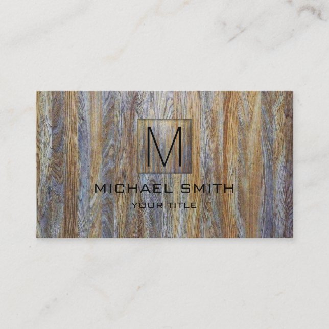 Tarjeta De Visita Monograma elegante profesional de granos de madera (Anverso)