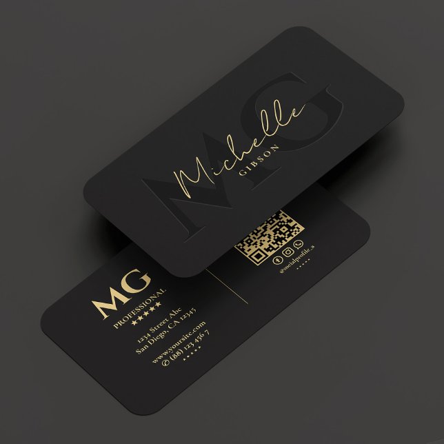 Tarjeta De Visita Monograma elegante profesional negro moderno (Elegant Modern Professional Black Gold Monogram Business Card
)