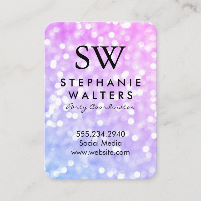 Tarjeta De Visita Monograma elegante Purpurina de glamour (Anverso)