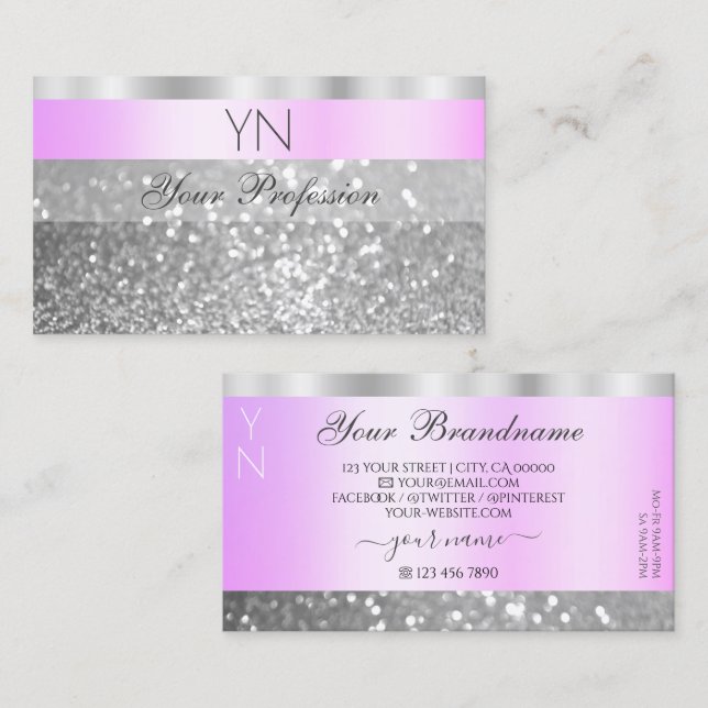 Tarjeta De Visita Monograma elegante Purpurina espumoso rosa y plate (Anverso / Reverso)