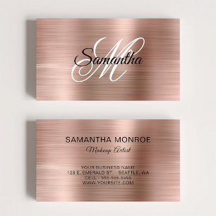 Tarjeta De Visita Monograma Elegante Rosa Dorado Metálico