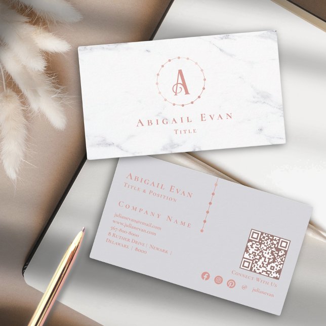 Tarjeta De Visita Monograma elegante Rosa dorado rosa y gris (Subido por el creador)