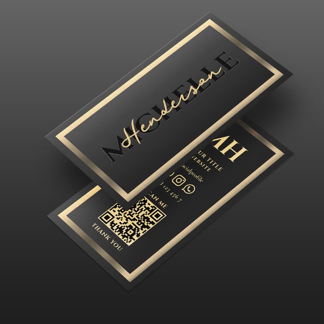 Tarjeta De Visita Monograma elegante y moderno de marco dorado negro (Elegant Modern Luxury Black Gold Frame Monogram Professional Business Card
)