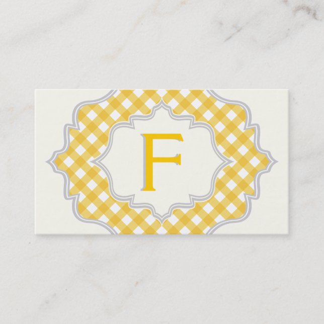 Tarjeta De Visita Monograma en un marco, patrón de gingham blanco am (Anverso)