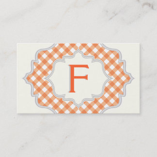 Tarjeta De Visita Monograma en un marco, patrón de gingham blanco na