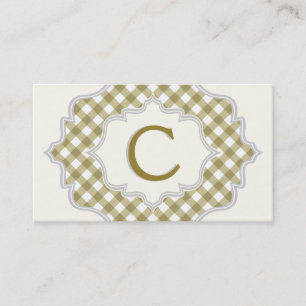 Tarjeta De Visita Monograma en un marco, verde oliva, gingham blanca