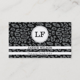 Tarjeta De Visita Monograma Estampado de leopardo (gris)