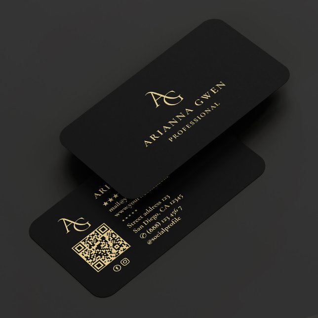 Tarjeta De Visita Monograma estético AG profesional elegante negro (Aesthetic Monogram AG Professional Elegant Black Business Card
)