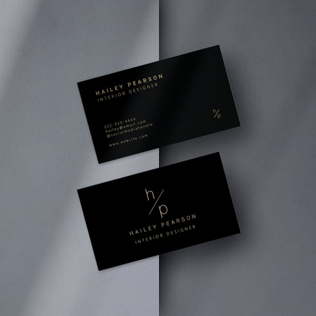 Tarjeta De Visita Monograma eterno: Elegancia moderna en negro y oro (A chic black and gold business card with an elegant monogram design.)
