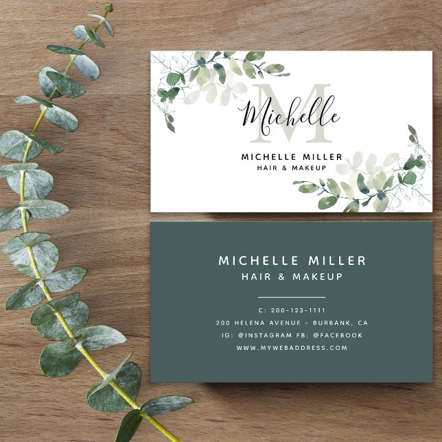 Tarjeta De Visita Monograma Eucalyptus Elegante Personalizado (Subido por el creador)