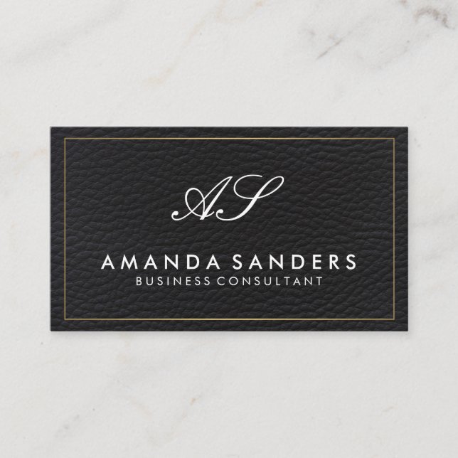 Tarjeta De Visita Monograma Faux Leather (Anverso)