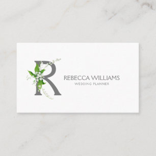 Tarjeta De Visita Monograma floral de lirio blanco R