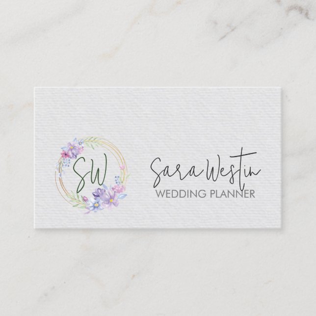 Tarjeta De Visita Monograma Floral de Planner de Bodas (Anverso)