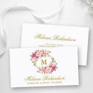 Tarjeta De Visita Monograma floral del oro de Rubor del rosa de la