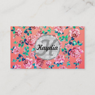 Tarjeta De Visita Monograma floral del vintage rosado femenino