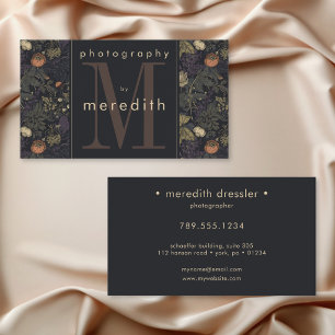 Tarjeta De Visita Monograma Floral Oscuro Elegante de William Morris