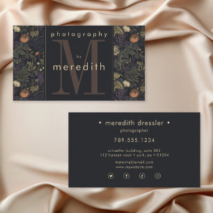 Tarjeta De Visita Monograma Floral Oscuro Elegante de William Morris