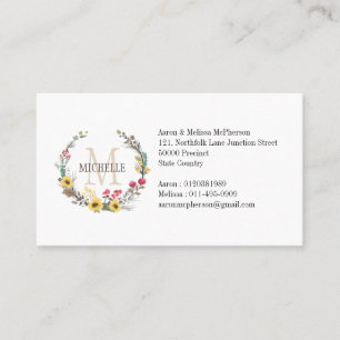 Tarjeta De Visita Monograma floral personalizado Flores de bosque