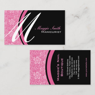 Tarjeta De Visita Monograma floral rosado del damasco
