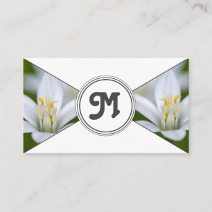 Tarjeta De Visita Monograma flores blancas floridas triángulos elega
