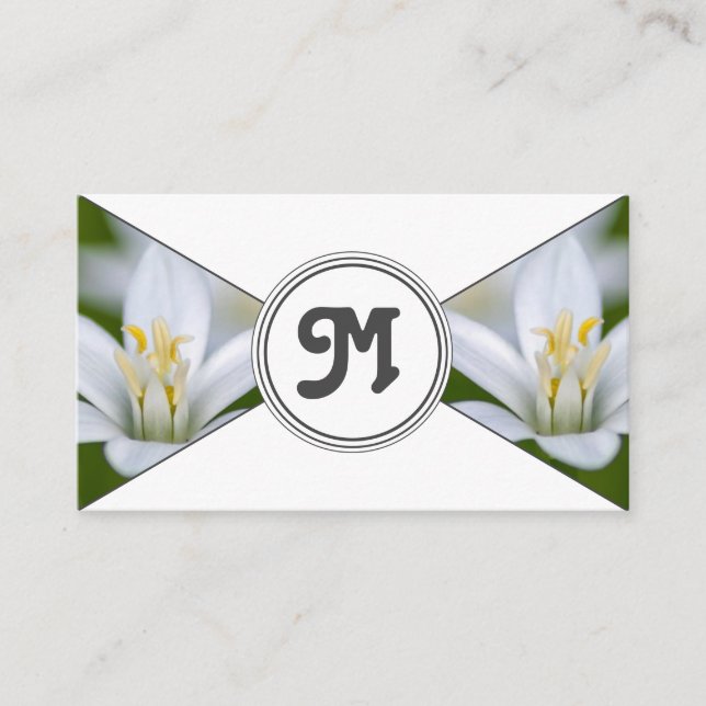 Tarjeta De Visita Monograma flores blancas floridas triángulos elega (Anverso)