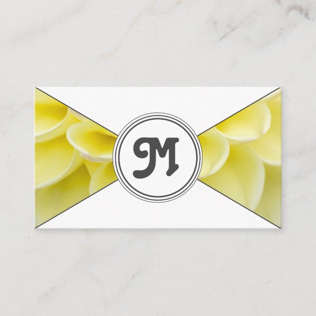 Tarjeta De Visita Monograma florista amarillo triángulos elegantes (Anverso)