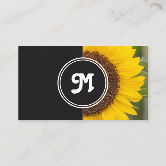 Tarjeta De Visita Monograma florista de girasol planificador de boda (Anverso)