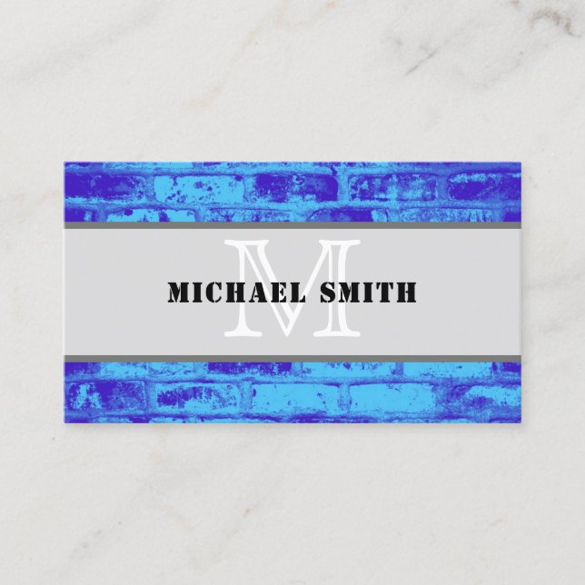 Tarjeta De Visita Monograma fondo azul vintage moderno (Anverso)