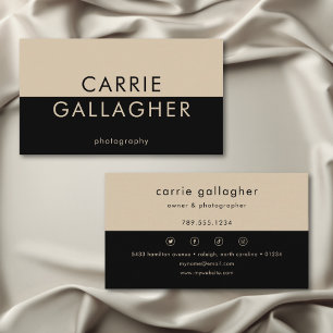 Tarjeta De Visita Monograma geométrico moderno de Tan negro mínimo