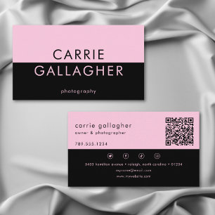 Tarjeta De Visita Monograma geométrico rosa negro mínimo moderno QR
