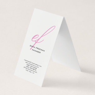 Tarjeta De Visita Monograma gigante vertical blanco rosado