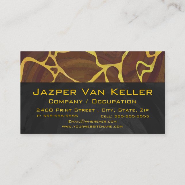 Tarjeta De Visita Monograma Giraffe Brown, amarillo Print (Anverso)