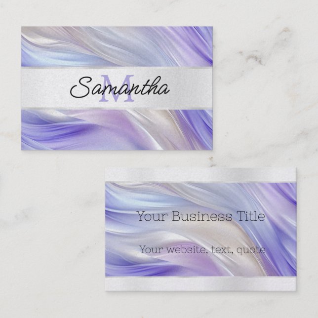Tarjeta De Visita Monograma Glam Purple Blue Pearl Swirls